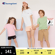 Champion冠军24夏季男女大小儿童装棉针织多巴胺彩色短袖T恤