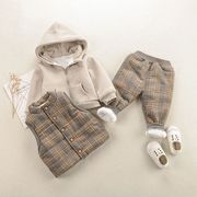 童装冬季男童女宝宝，棉三件套婴儿，加绒加厚卫衣保暖套装1-4岁