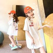 女童装2023夏季短袖t恤衫韩版洋气，中长款半袖上衣服儿童夏装