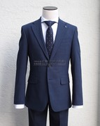 23年春季FAHRENHEIT韩国深蓝色条纹单排扣商务羊毛西服套装