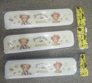 韩国进口泰迪熊大号便携餐具，盒筷子盒勺筷盒笔盒儿童成人通用3色