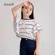 安奈儿童装女童夏装纯棉蝙蝠袖圆领短袖针织衫T恤AG121824