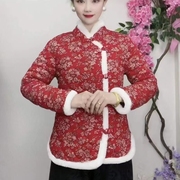 中式唐装棉衣女冬装棉服外套妈妈民族风复古驼绒女士花棉袄