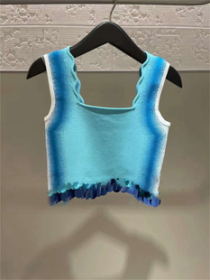 设计感蓝色U领针织吊带背心女小众2023夏季修身无袖短款上衣