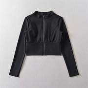 美式黑色立领夹克外套女秋季修身显瘦设计感小众短款辣妹上衣