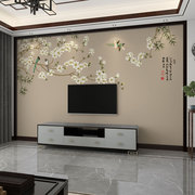 墙纸3d立体新中式花鸟电视背景墙，壁纸客厅墙布卧室，壁画影视墙壁布