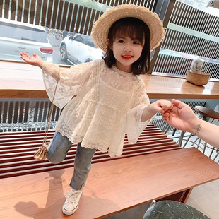 女童春夏装衬衫2024韩系吊带背心蕾丝，长袖两件套儿童洋气上衣