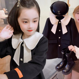 韩国女童呢子大衣秋冬韩版洋气中长款夹棉加厚小香风，儿童毛呢外套