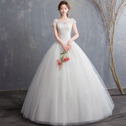 2024婚纱礼服一字肩齐地新娘结婚韩版立体花朵显瘦婚纱公主