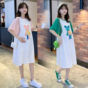 孕妇装夏装时尚卡通短袖T恤裙韩版中长款时尚显瘦假两件连衣裙女