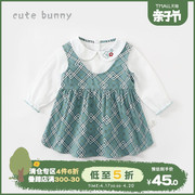 cutebunny女童秋季套装洋气1岁婴儿纯棉衬衫两件套潮女宝宝衣服3