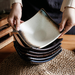 创意小吃碗四方形陶瓷菜碟水果沙拉碗甜品盘子小号日式不规则餐具