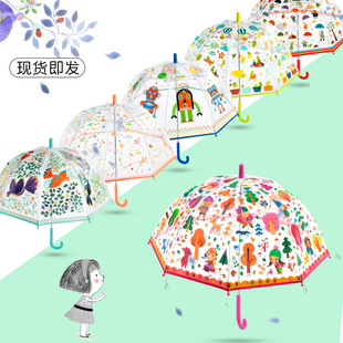 djeco儿童透明雨伞女童小学生幼儿园，宝宝公主可爱轻便长柄伞3-8岁