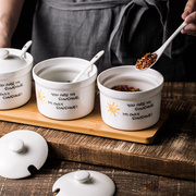 放调料罐子油盐罐陶瓷带盖厨房，家用创意组合套装三件套日式调味罐