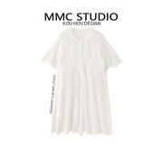 MMC 夏季宽松蕾丝刺绣圆领连衣裙白色宽松短款仙女裙甜美风直筒裙