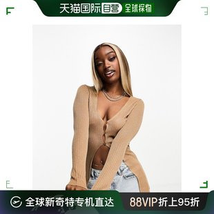 香港直邮潮奢asos女士设计透视长款系扣驼色针织开衫