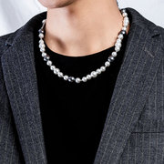 acity嘻哈珍珠拼接项链，短款欧美小众设计个性钛钢，男女潮锁骨颈链