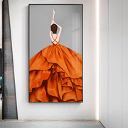 北欧北欧跳舞芭蕾女孩走廊入户厅挂画简约橙色轻奢玄关客厅装饰画