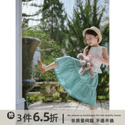 史豌豆女童绿色格子半身裙夏季2023儿童洋气短裙宝宝洋气裙子