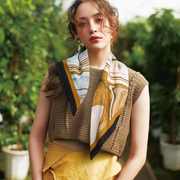 欧洲同步女装围巾2022春夏抽象手绘百搭纯棉质方形小方巾