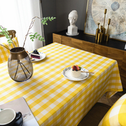 经典黄色格子棉麻布艺粉色格子，北欧简约现代蕾丝边餐桌布茶几台布