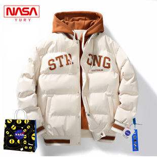 NASA联名冬季棉衣假两件加厚面包服棉袄羽绒棉服潮牌男士外套