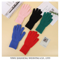 韩国纯色针织毛线手套，女冬季可爱保暖长款分指手套，可触屏手套