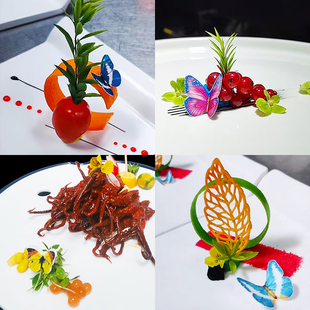 3d糯米纸蝴蝶成品镂空树叶，花朵枫叶创意摆盘装饰烘焙蛋糕点缀