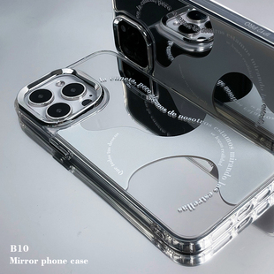 设计师原创适用iphone14promax镜面高级感手机壳苹果13pro情侣12小众14pro防摔硬壳12promax带镜子简约15