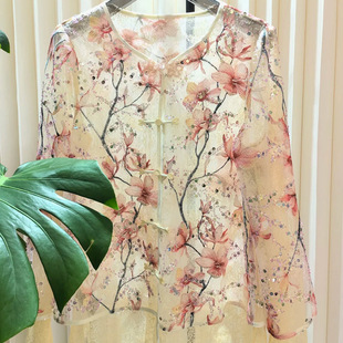 法式夏季国风新中式亮片蕾丝设计感薄外套小众轻奢气质衬衫