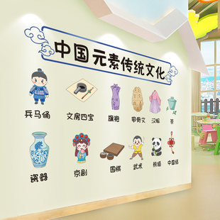 中国元素传统文化墙贴纸幼儿园，环创主题小学墙面，装饰教室布置自粘