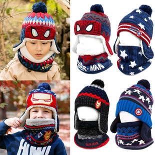 儿童帽子男童冬季保暖幼儿园宝宝围巾围脖加绒帅气小学生护耳帽潮