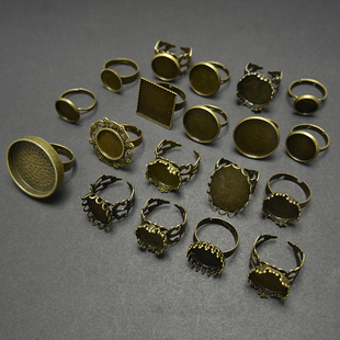 青铜戒指时光宝石底托diy配件手工，串珠材料饰品水晶滴胶粘玻璃片3