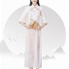 中式小清新文艺夏旗袍中长款五分袖日常年轻少女小个子连衣裙