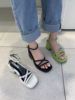 首尔留学生韩版轻熟风防水台脚腕绊带一字式搭扣露趾粗跟时装凉鞋