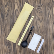 一次性竹筷子四件套商用外卖打包三四合一牛皮纸筷子勺子套装定制