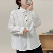 甜美休闲长袖白色衬衫女2024年春季气质减龄小清新打底衫衬衣