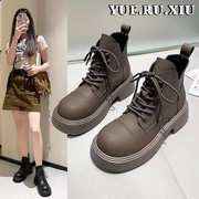 马丁靴女2023秋季厚底增高机车短靴子，小个子黑色皮鞋春秋