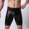 个性男士皮裤时尚紧身皮裤pu皮，短裤松紧腰，黑色纯色健身五分裤水洗