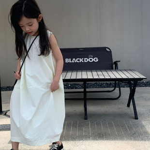 韩系女童夏季开叉花苞，裙夏装连衣裙无袖裙子，白色背心裙夏季洋气