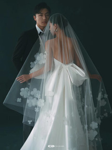 超仙花瓣婚纱摄影拍照头纱珍珠装饰样片道具跟妆造型婚饰品单层硬
