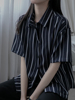 黑白竖条纹雪纺衬衫，女夏短袖韩版学生休闲宽松气质港味设计感小众