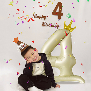42寸奶油站立数字气球，自带底座宝宝周岁，生日派对场景布置装饰