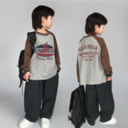 男童长袖t恤纯棉春秋款，2023儿童中大童秋装，打底衫美式潮上衣