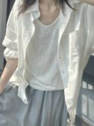 白色衬衫女2023年高级感法式夏季长袖上衣宽松防晒衬衣外套