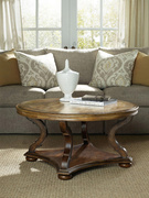美式实木仿古圆形茶几现代客厅茶桌 简约咖啡桌角几沙发边几