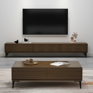 宜家极简全实木电视柜客厅，家用胡桃色小户型茶几，组合简约现代电视