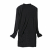H7-3秋季女装黑色坑条纹修身半高立领中长款长袖简约毛针织衫