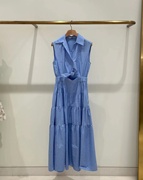 sandrosoul连衣裙，2024夏天蓝色，无袖系带长裙sfpro03750
