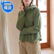 还系列 女休闲春款日本进口纯棉林绿色连帽短款卫衣外套